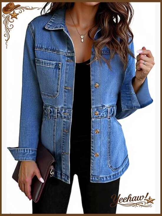 Jackets & Blazers - Distressed Oversized Denim Jacket Button Down Shacket with Pockets